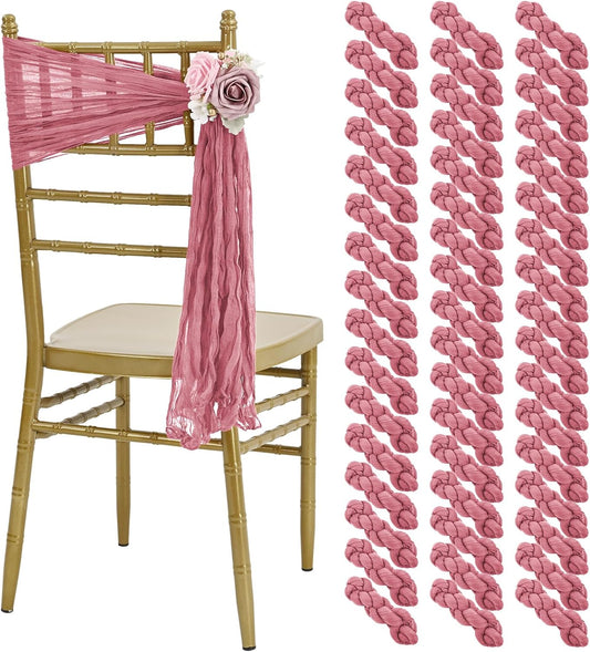 50 PCS Cheesecloth Chair Sashes, Bows Designed ChairSashes, 15.7x70 inch Chair Sashes for Aisle