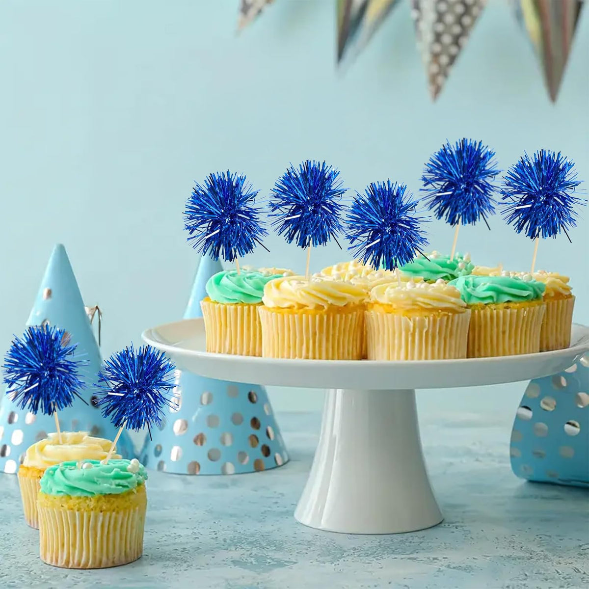 Ephlyn 30Pcs Foil Firework Cupcake Toppers Sparkles Fireworks Sticks Birthday Decorations Sparkle