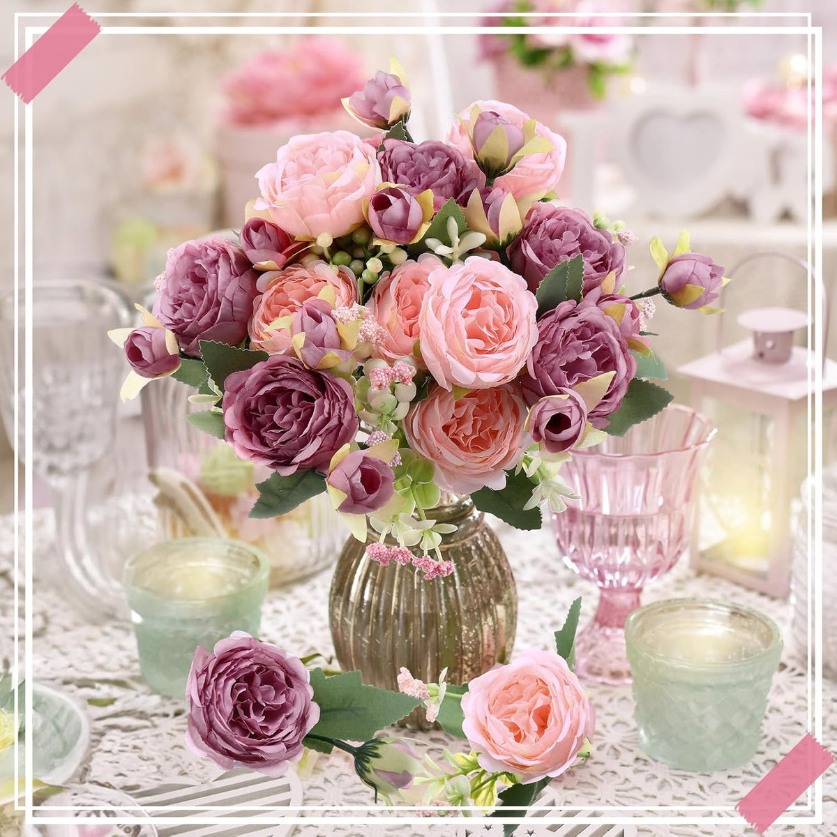 8 Bundles Artificial Peonies Flowers Boho Faux Flowers Arrangements Artificial Centerpiece Spring