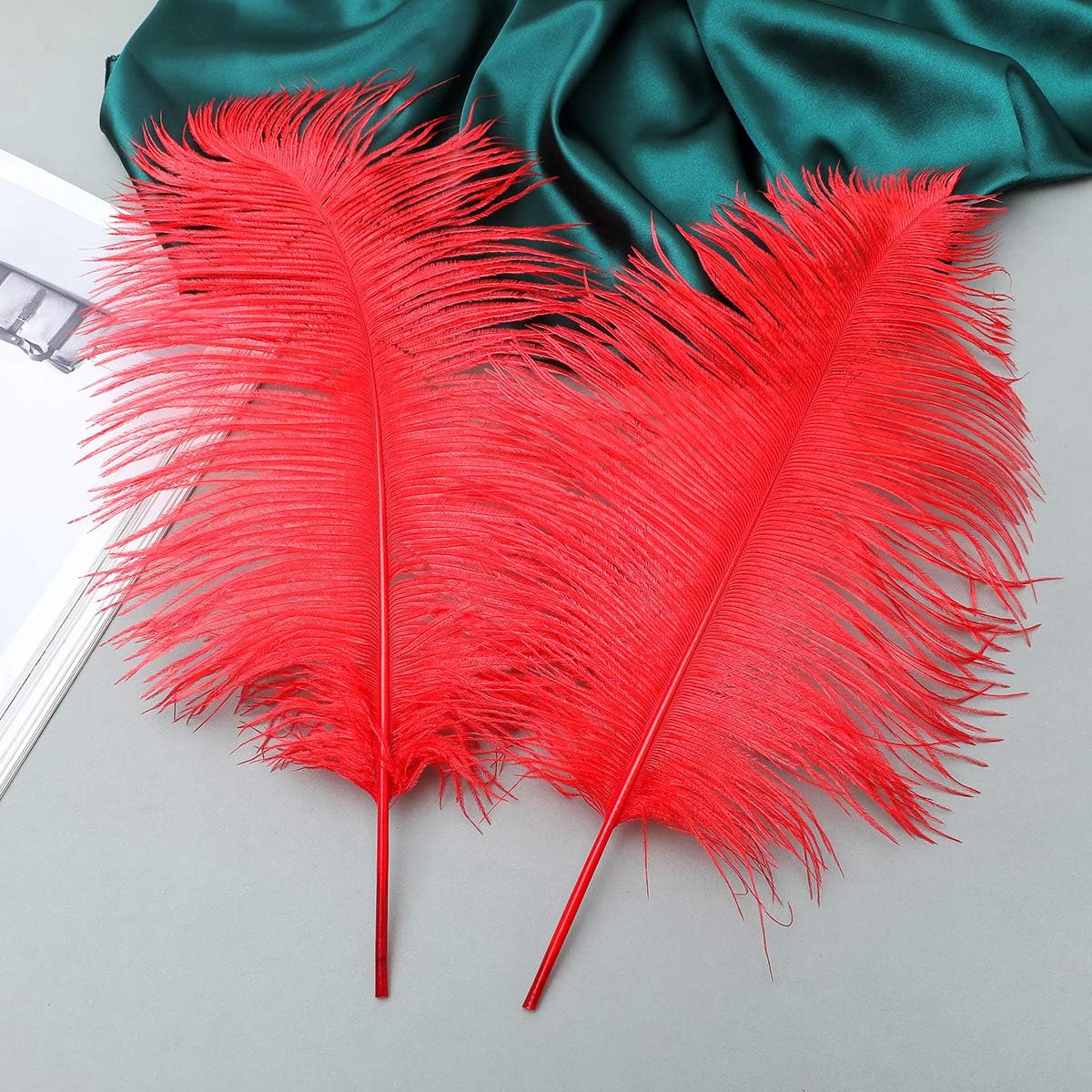 24pcs Natural Bright Red Ostrich Feathers 10-12inch (25-30cm) for Wedding Party Centerpieces，Flower
