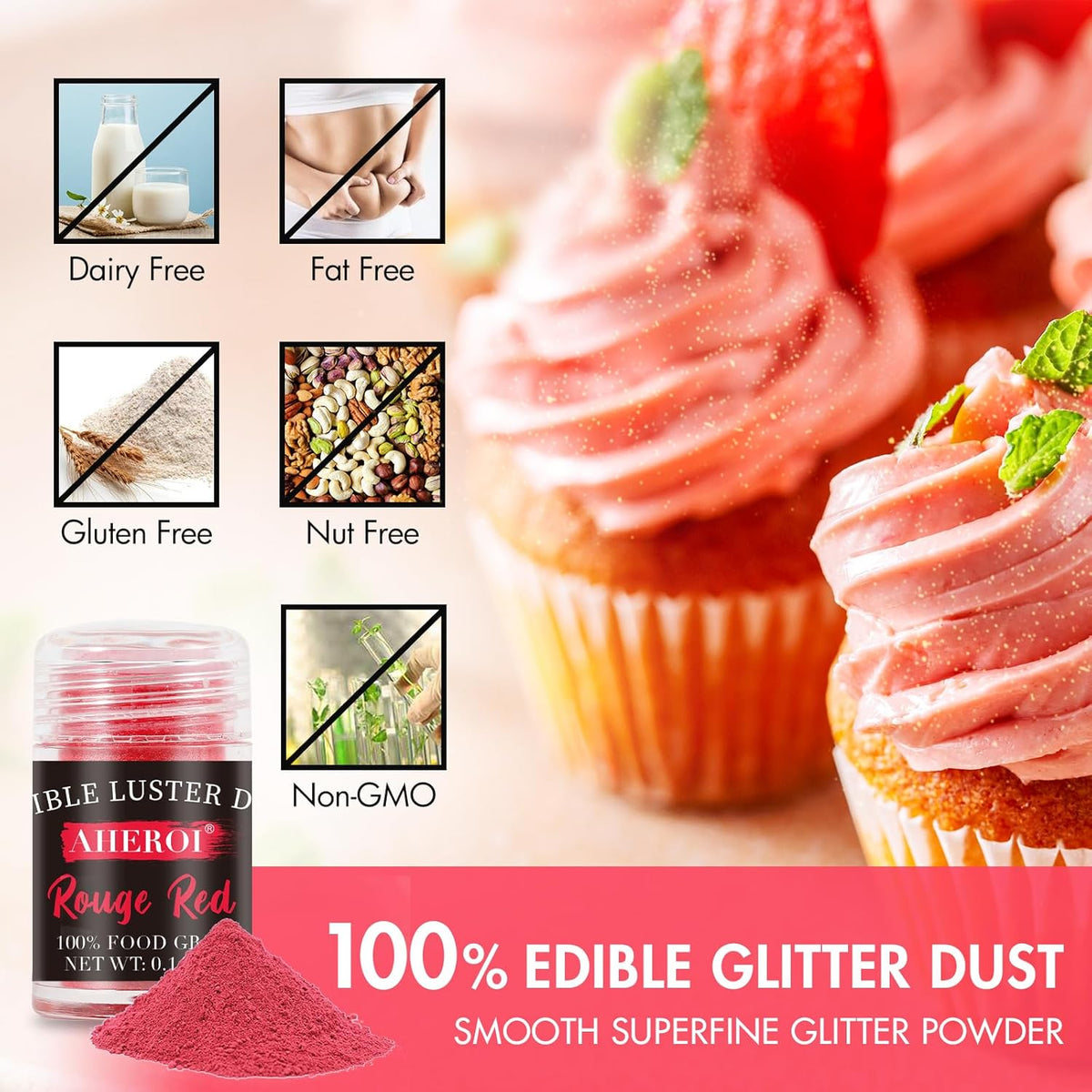 Aheroi Edible Glitter Set, 15 Colors Luster Dust Edible Set, Shimmering Glitter for Drinks Powder