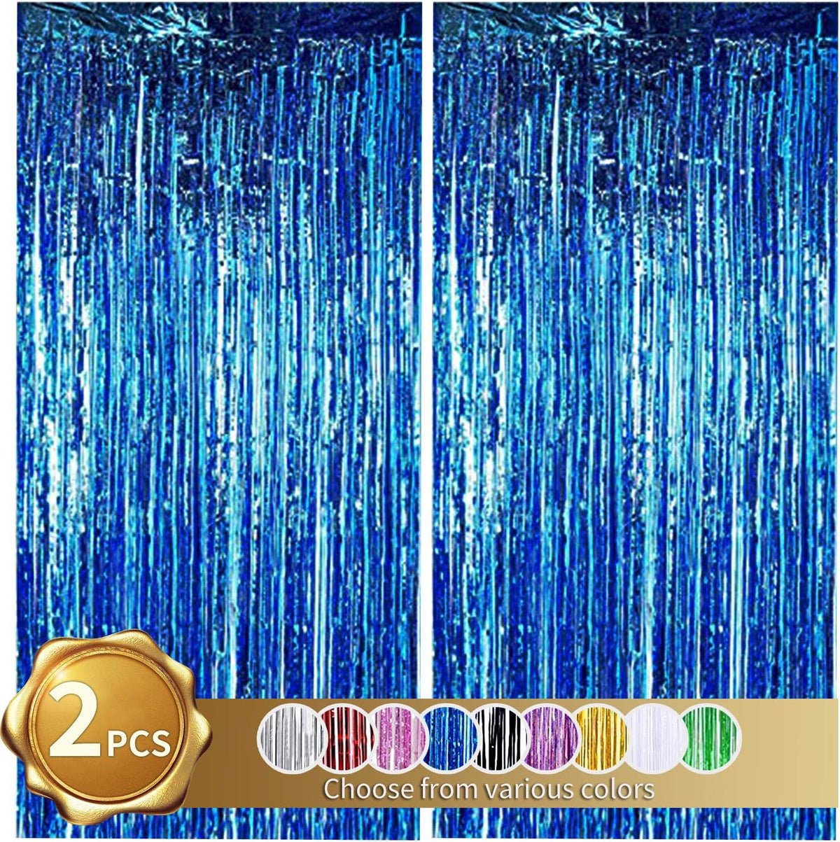 BEISHIDA 2 Pcs Blue Door Streamers Tinsel Curtain Party Backdrop Fringe Foil Wall Background for