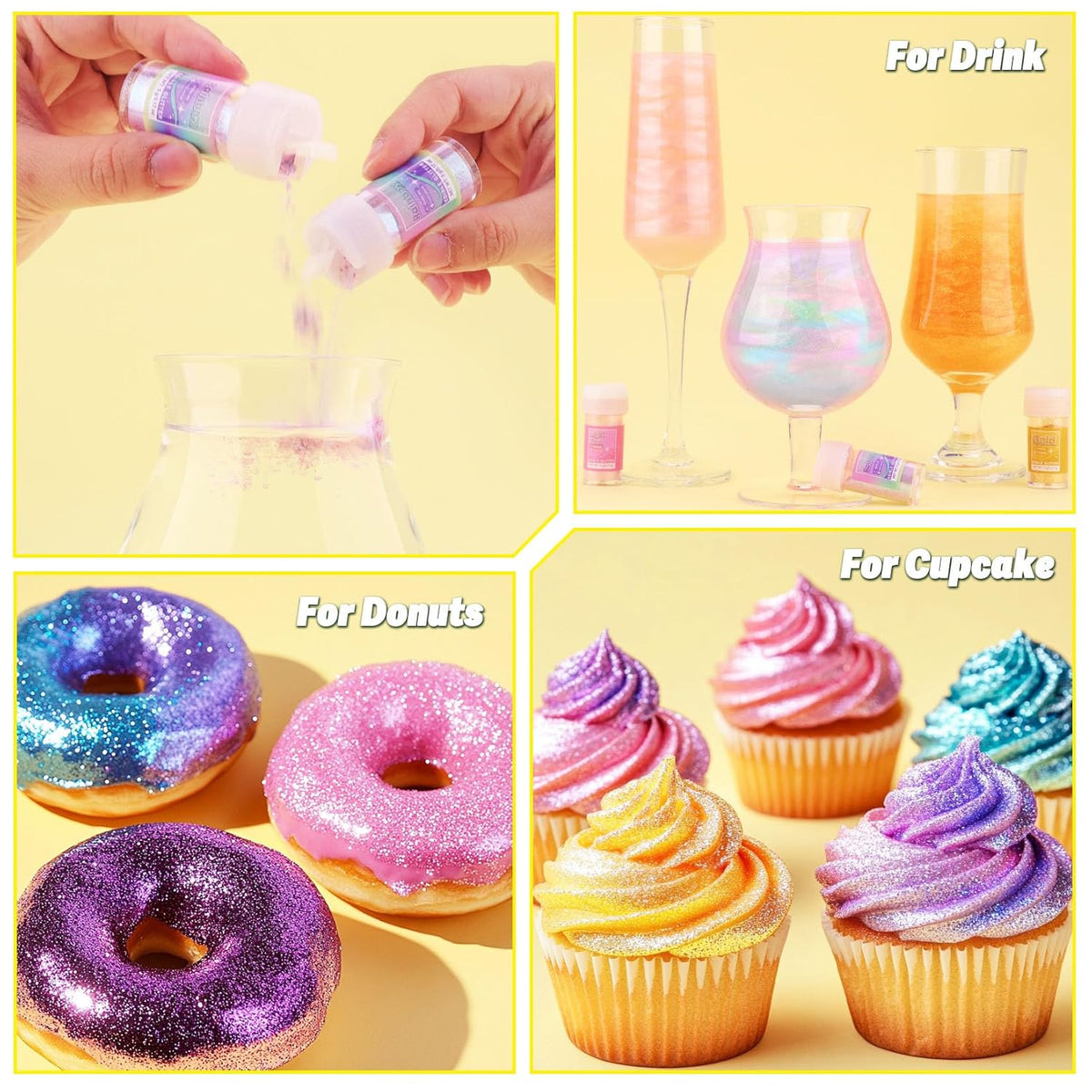 Edible Glitter - 15 Popular Colors Edible Glitter for Cocktails, Food Grade Luster Dust, Iridescent
