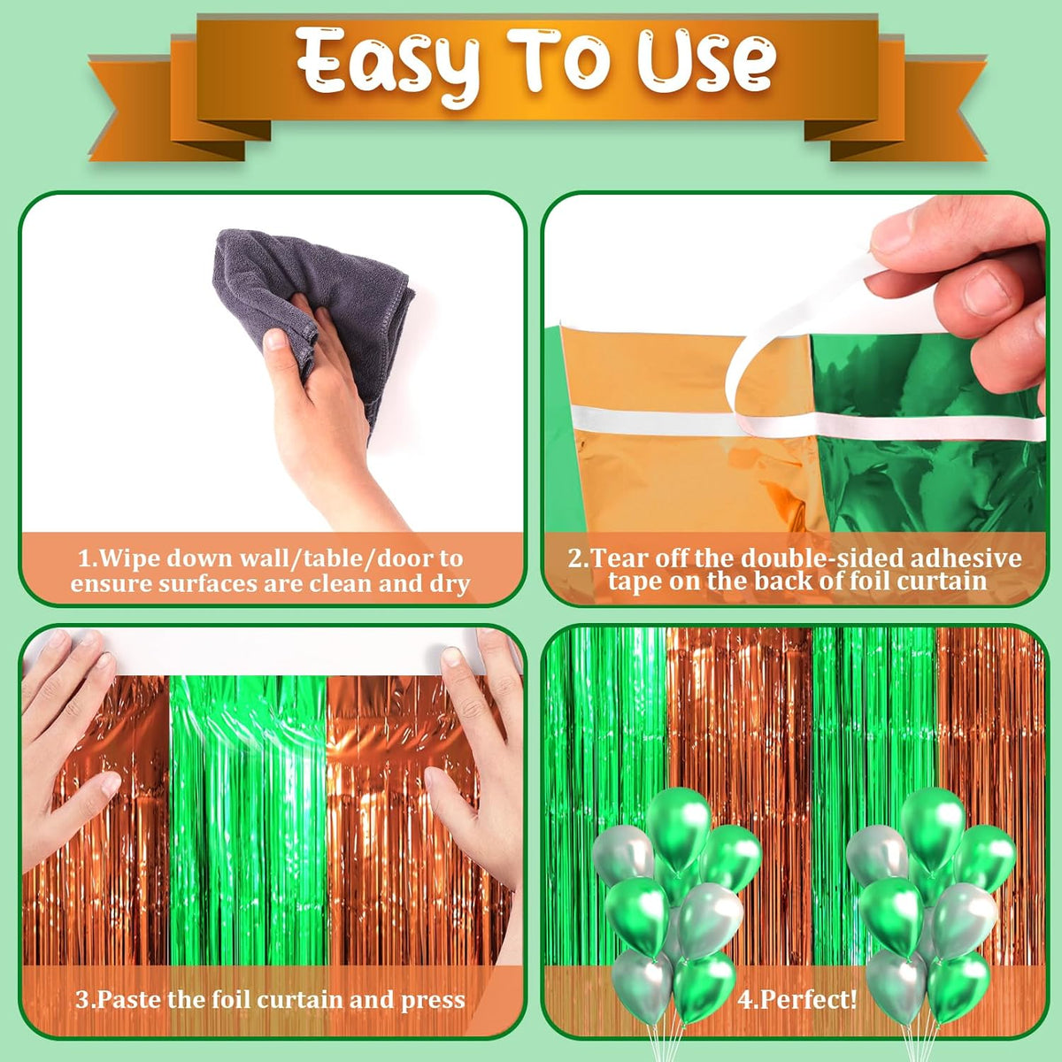 2 Pack Green and Brown Foil Fringe Backdrop Curtains, Tinsel Streamers Party Decorations, Fringe