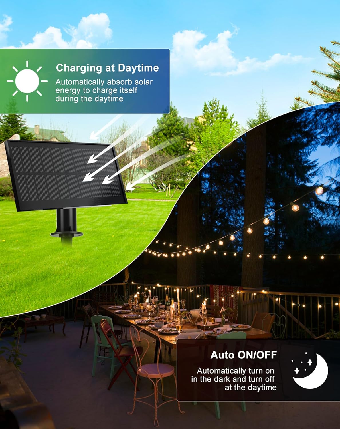Solar String Lights Outdoor Waterproof 100FT with USB Port and 52 Shatterproof G40 Bulbs(2 Spare)