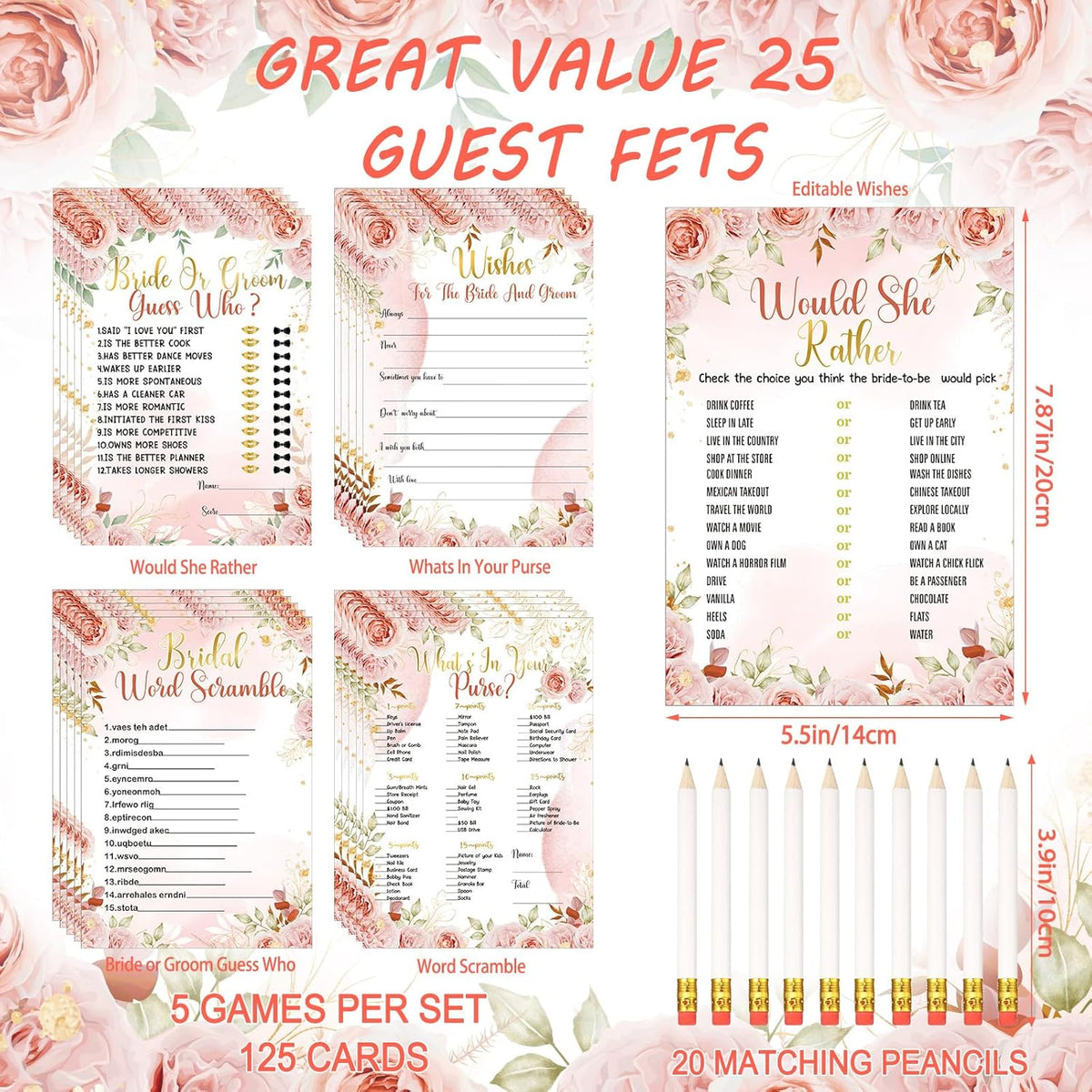 Teling 145 Pieces Bridal Shower Game Bridal Shower Favors Set Wedding Games Cards and Pencils for
