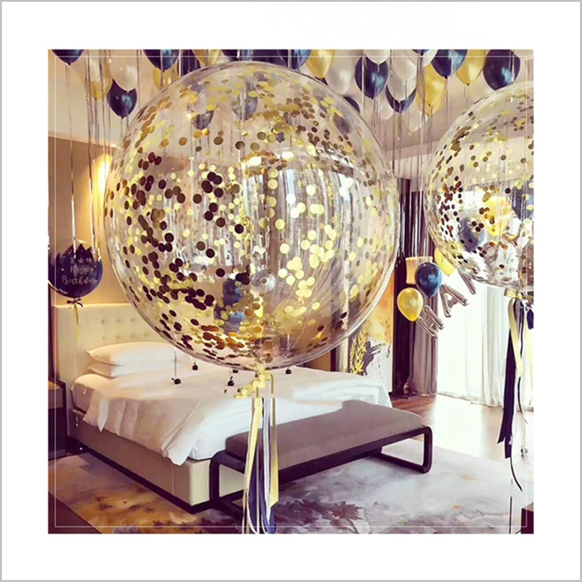36 Inch Jumbo Confetti Balloons, Giant Latex Balloon with Gold Confetti (Premium Helium Quality)