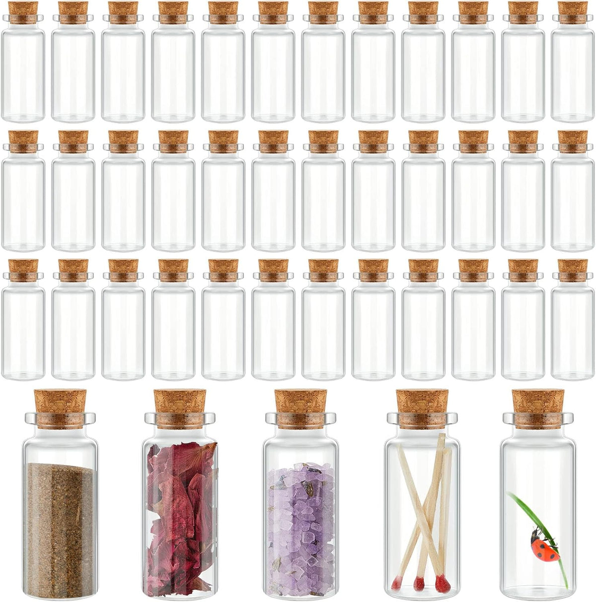 Gerrii 100 Pcs 30 ml Mini Glass Bottles with Wood Cork Stoppers, Mini Potion Glass Vials Small