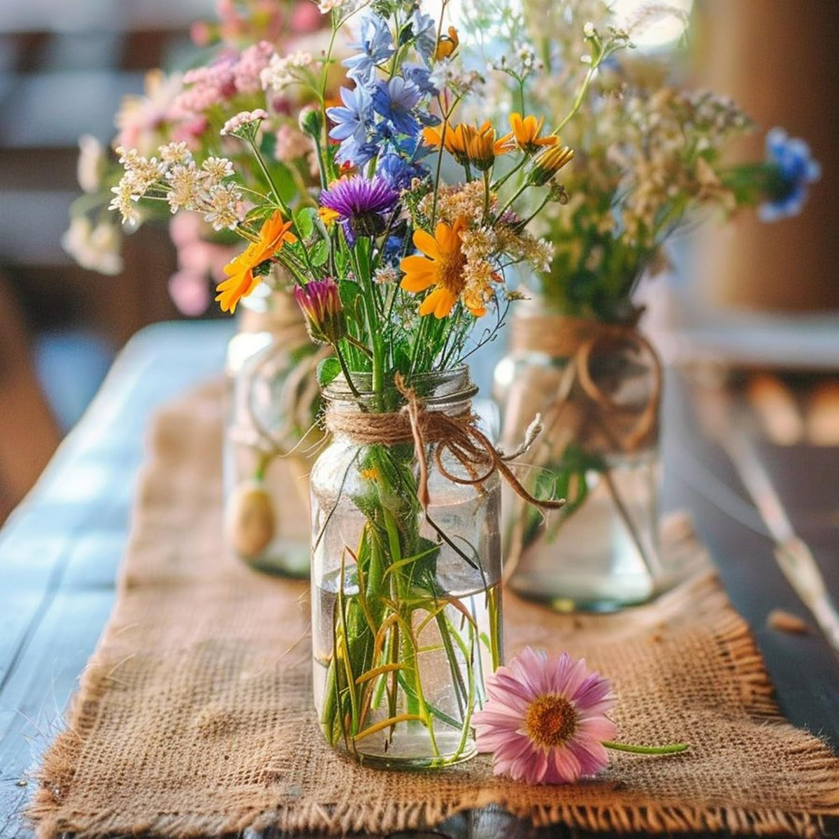 Vintage Glass Flower Vase，6 Pack FarmhouseTransparent White Glass Centerpiece Vases Mason Jars for