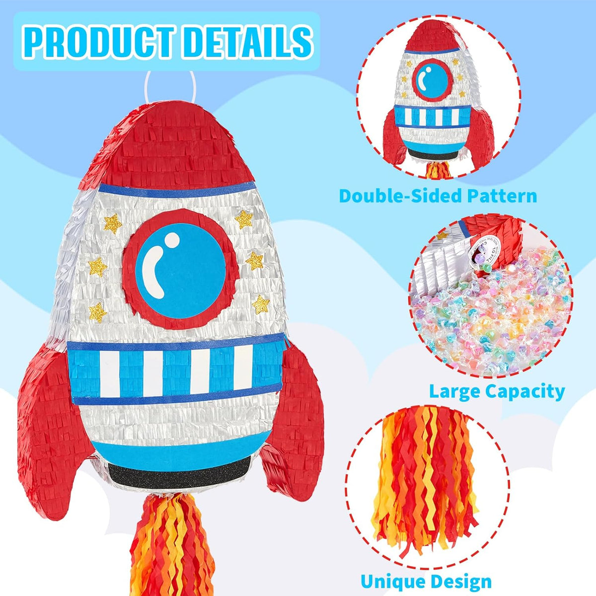 WERNNSAI Rocket Piñata - Rocket Ship Pinata Bundle with Blindfold and Bat Space Birthday Party