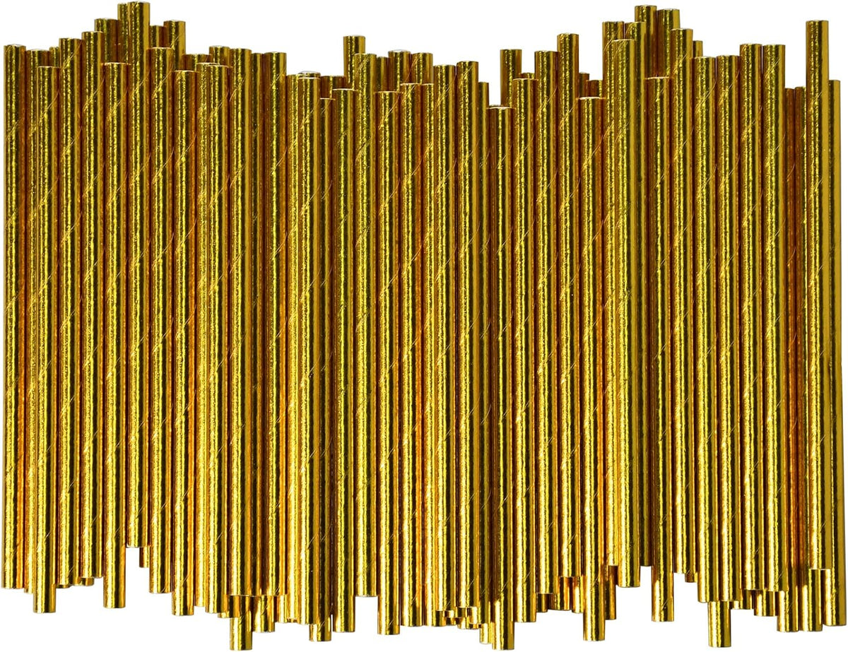 5.75 Inch Disposable Short Gold Paper Straws & Stirrers, Sipping Stir Sticks (500 Counts) - for