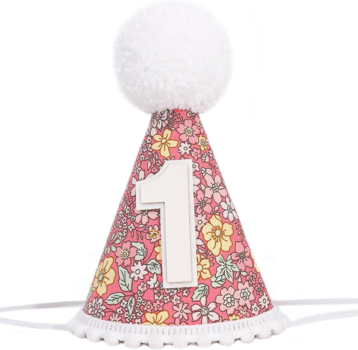 WAUAO Floral 1st Birthday Hat - Colorful Flower Cone Hat for Girls & Boys, First Birthday Crown