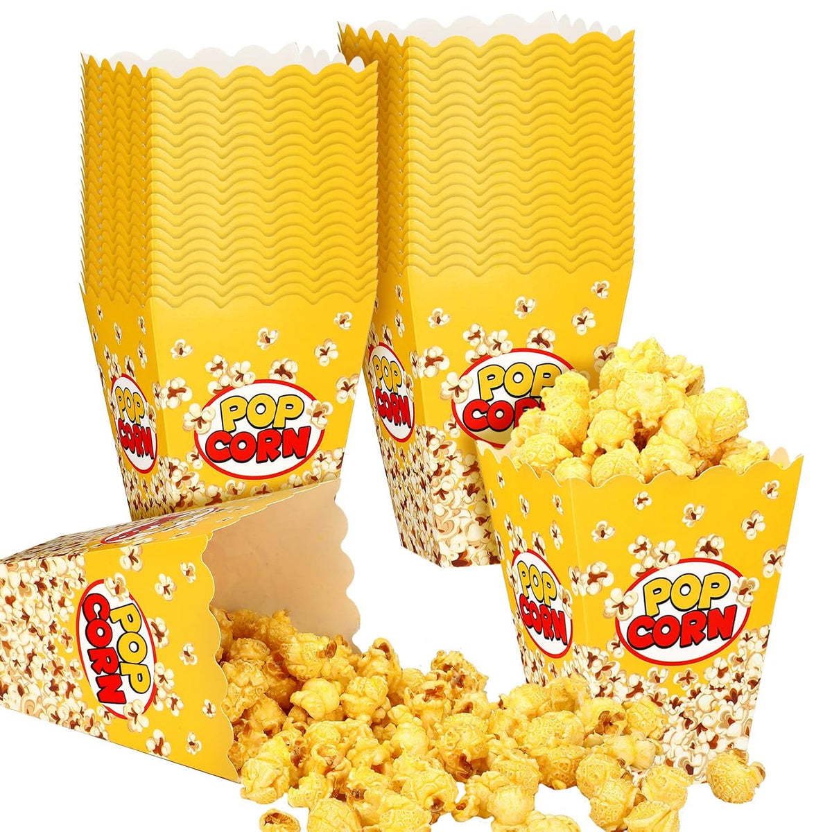 Panelee 100 Pack Popcorn Boxes for Movie Night 24oz Popcorn Disposable Paper Bucket Bags Bulk Snack