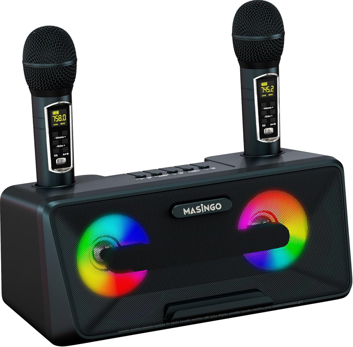 MASINGO Karaoke Machine for Adults and Kids with 2 Wireless Microphones, Portable Bluetooth Singing