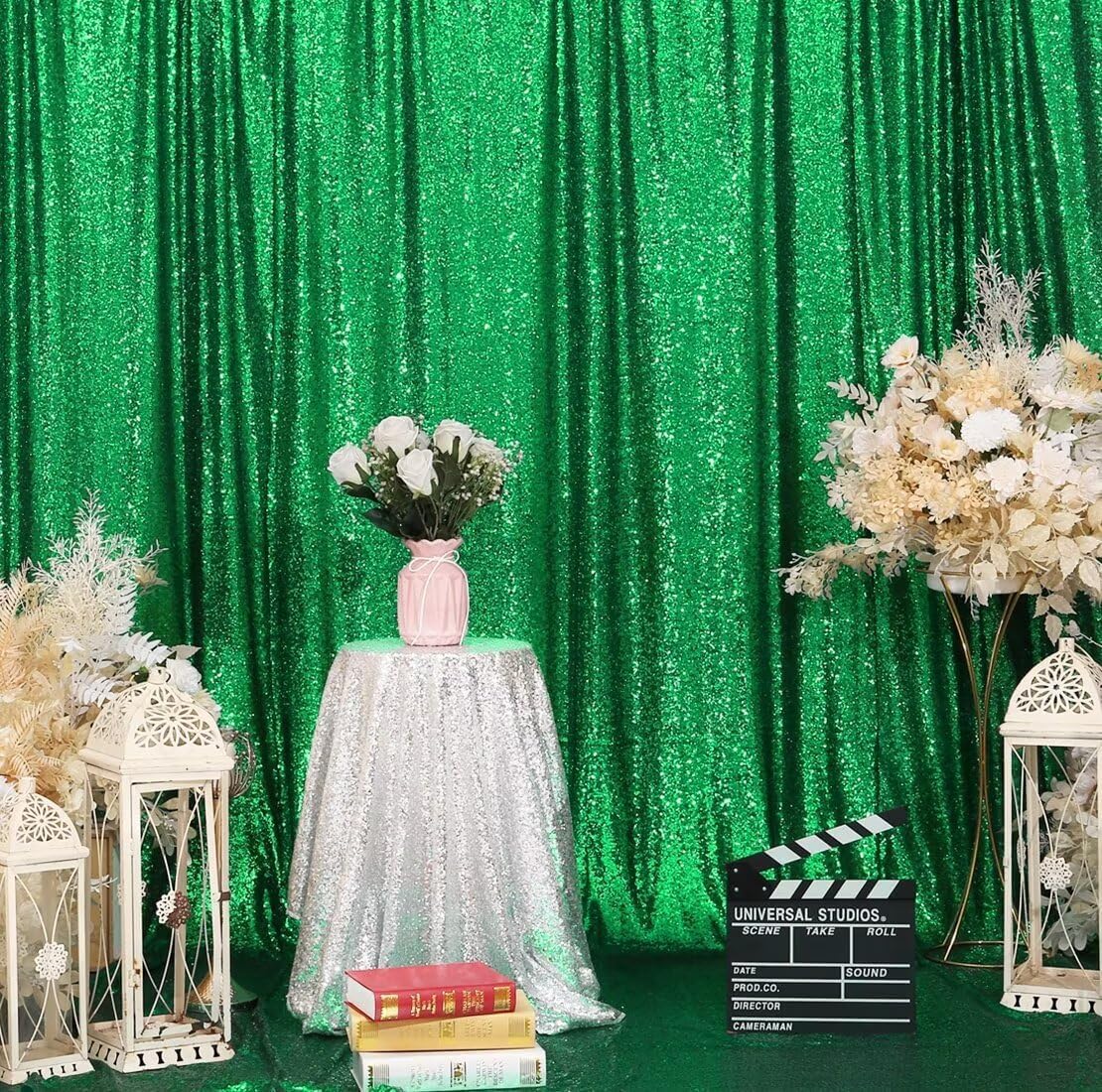Eternal Beauty Green Sequin Backdrop, 20x10 Ft Glitter Background Curtains for Christmas Shimmer