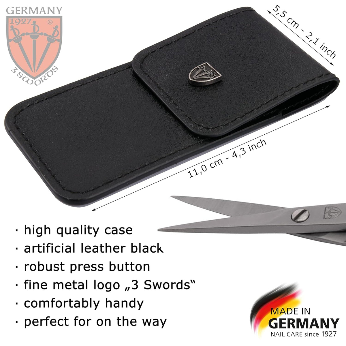3 Swords Germany - brand quality STAINLESS STEEL INOX STRAIGHT CUTICLE SCISSORS (1 PIECE) with case