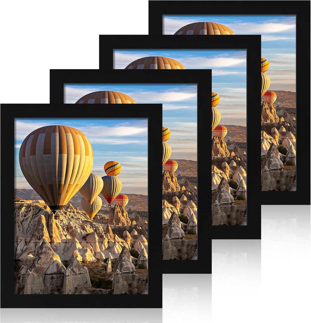 8.5x11 Picture Frame Set of 4, Wood Black Certificate Frame with Real Glass, Photo Frames 8.5 by 11