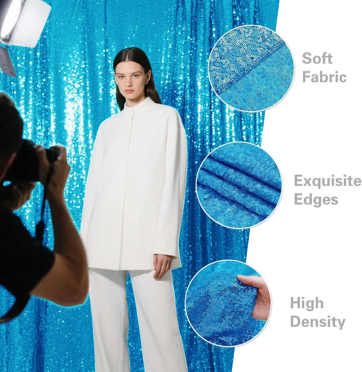 Turquoise Sequin Backdrop Curtain 2 Pieces 2FTx8FT Glitter Photography Backdrop for Party Wedding