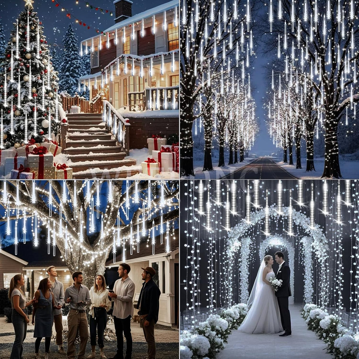 Christmas Lights Outdoor UL Certified Meteor Shower Lights 12 Inch 8 Tubes 192 LED Falling Rain