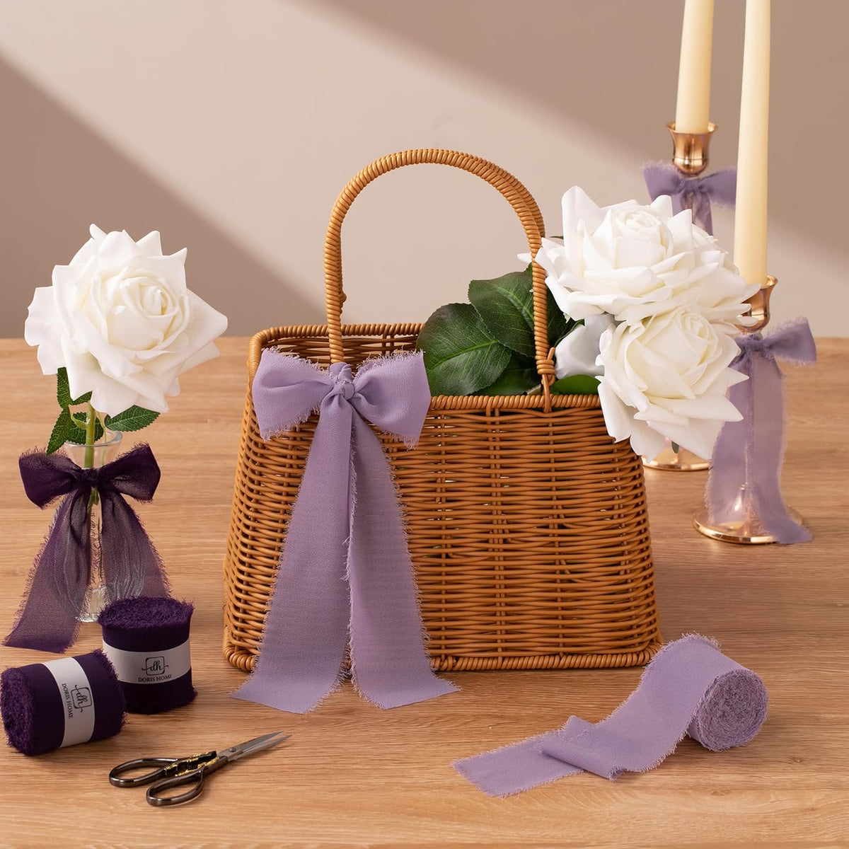 DORIS HOME Plum Chiffon Ribbon for Flower Bouquet, 2" x21Yd Fabric Ribbon for Gift Wrapping