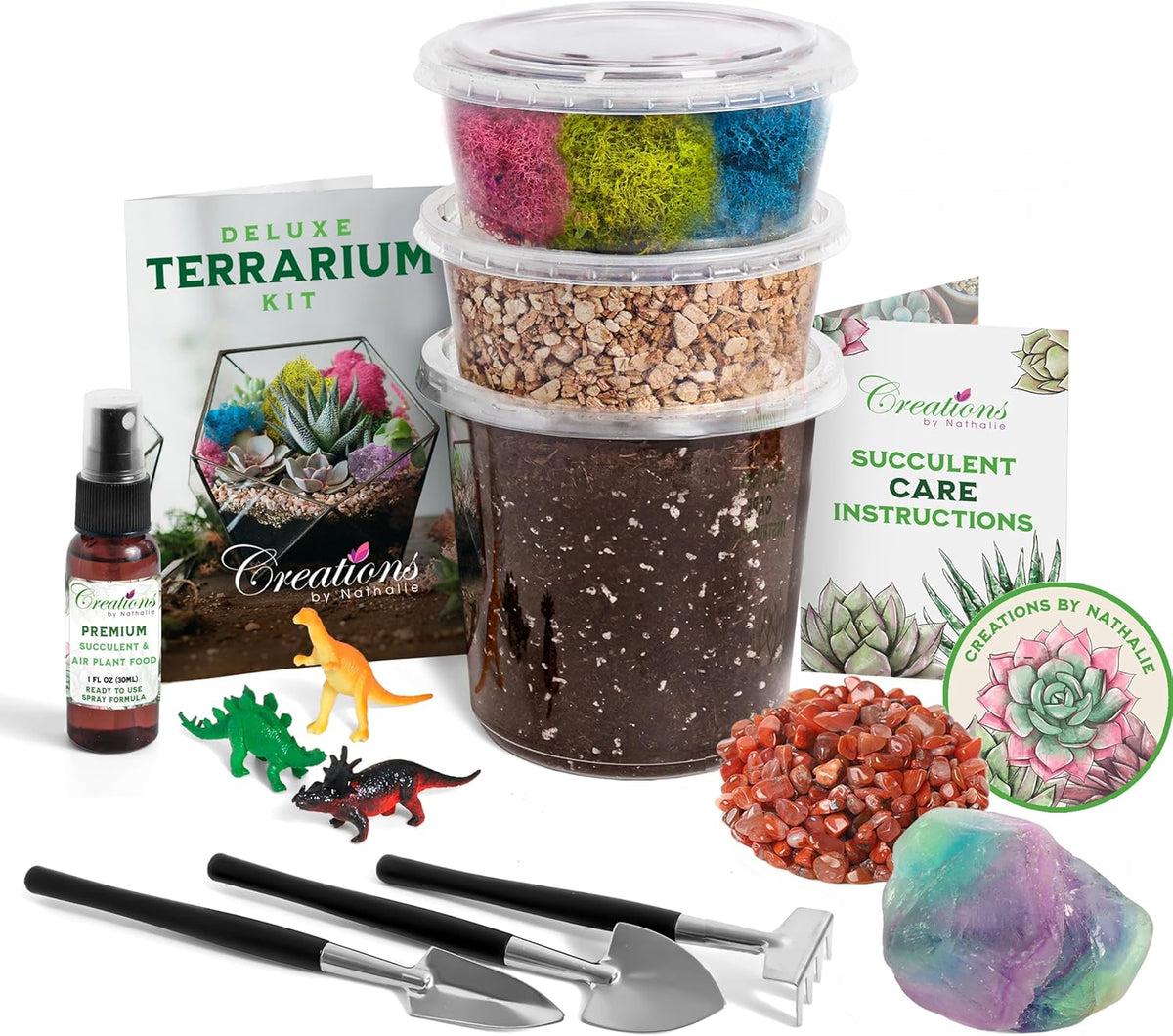 – Premium Small DIY Terrarium Kit for Succulents, Cacti & Air Plants, Includes Soil, Moss, Pebbles
