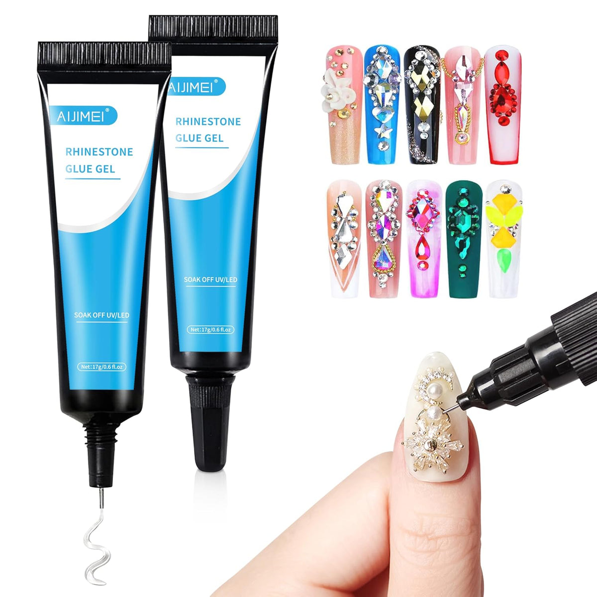 AIJIMEI 17g Nail Rhinestone Glue Nail Glue for Decorations Nail Charm 3D Nails Rhinestone Gel for