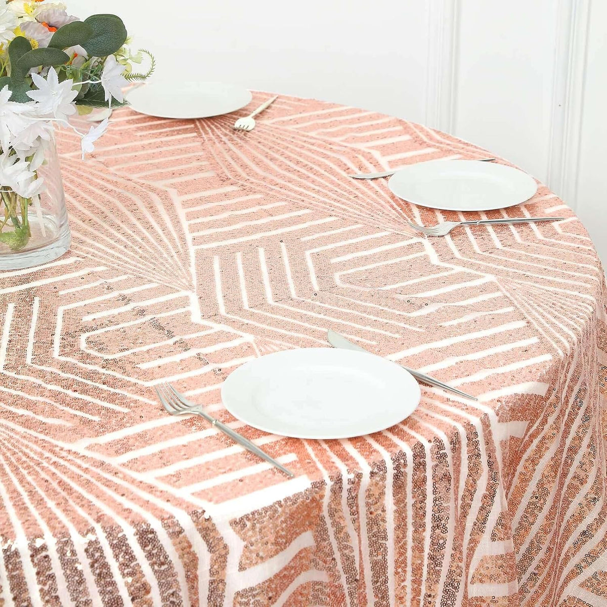 Efavormart 72" Blush Rose Gold Sparkly Sequin Geometric Tulle Square Table Overlay