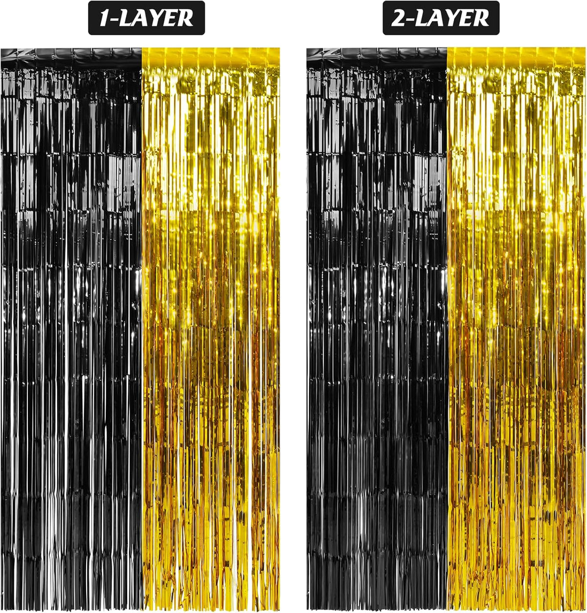 3Pack 3.3Ft x 6.6Ft Graduation Foil Fringe Curtain Backdrop Decorations, Black Gold Metallic Tinsel