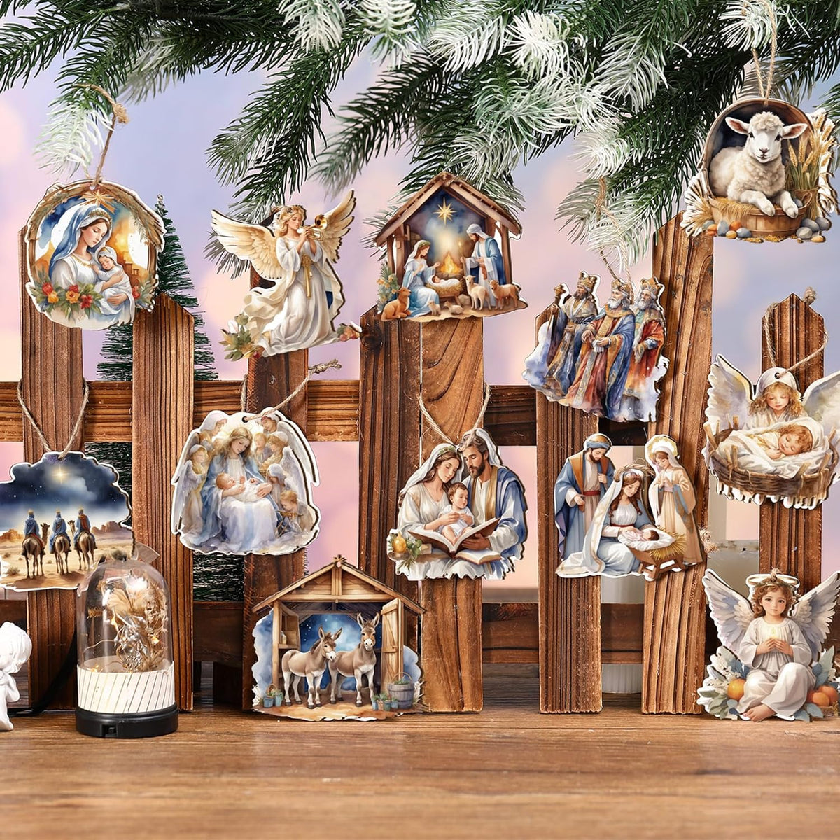 Suzile 36 Pcs Christmas Wooden Ornaments Nativity Ornaments Religious Christmas Decorations for