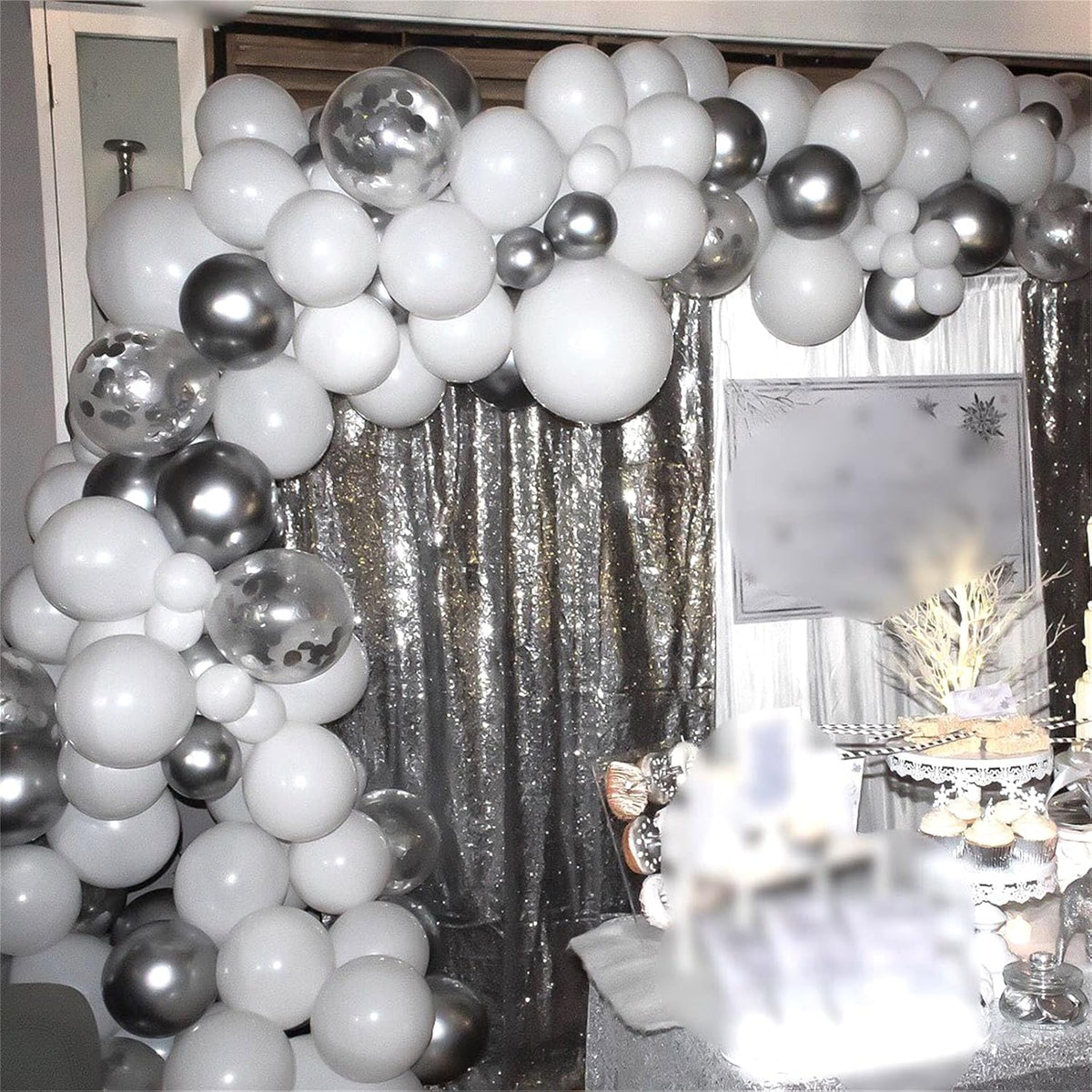 Silver and White Balloons, 12 Inch Metallic Silver White Latex Balloons Set Decor with Silver