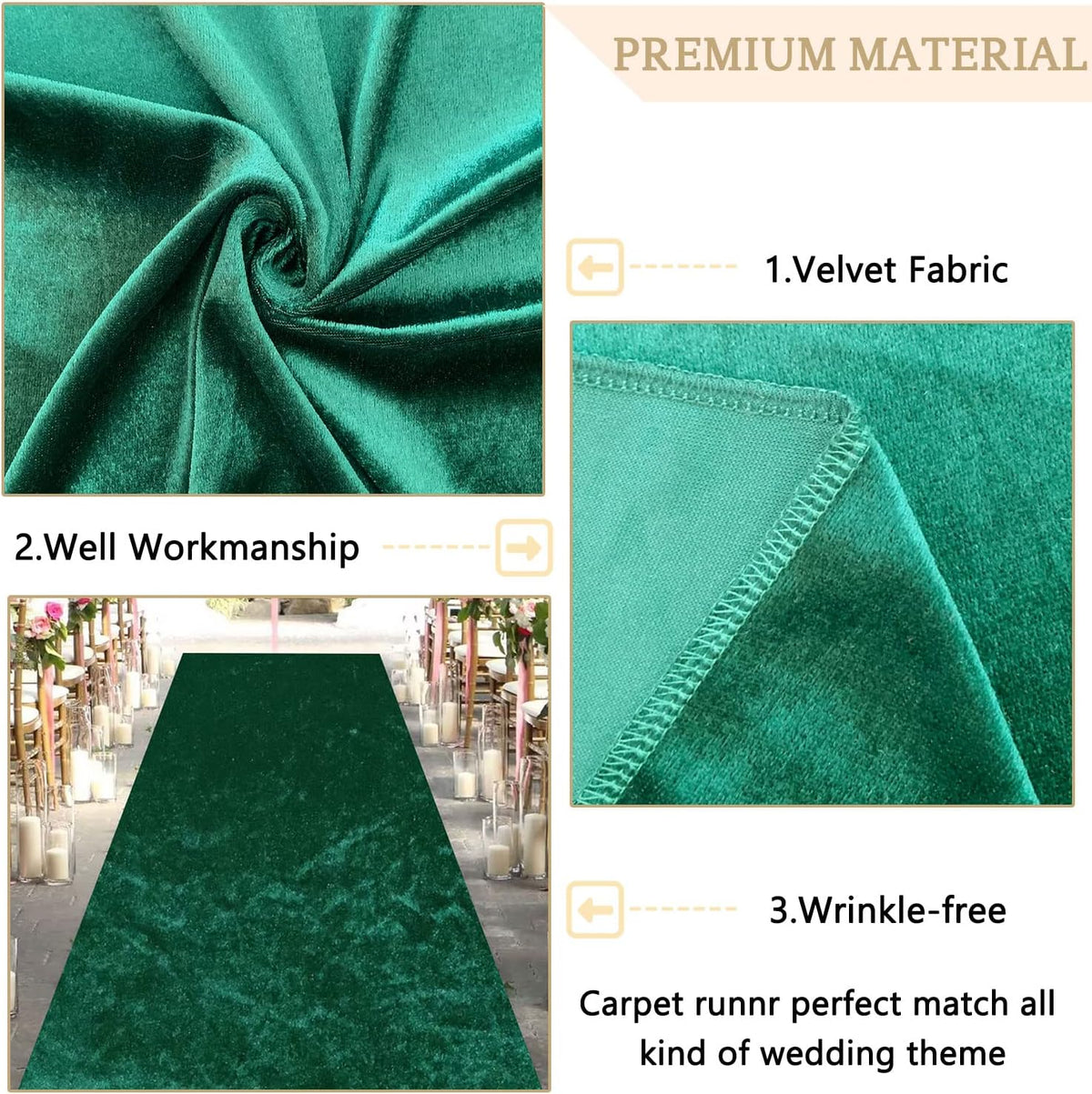 MODFUNS Emerald Green Aisle Runner for Wedding Ceremony 4FTx20FT Wedding Runner Aisle Indoor Velvet