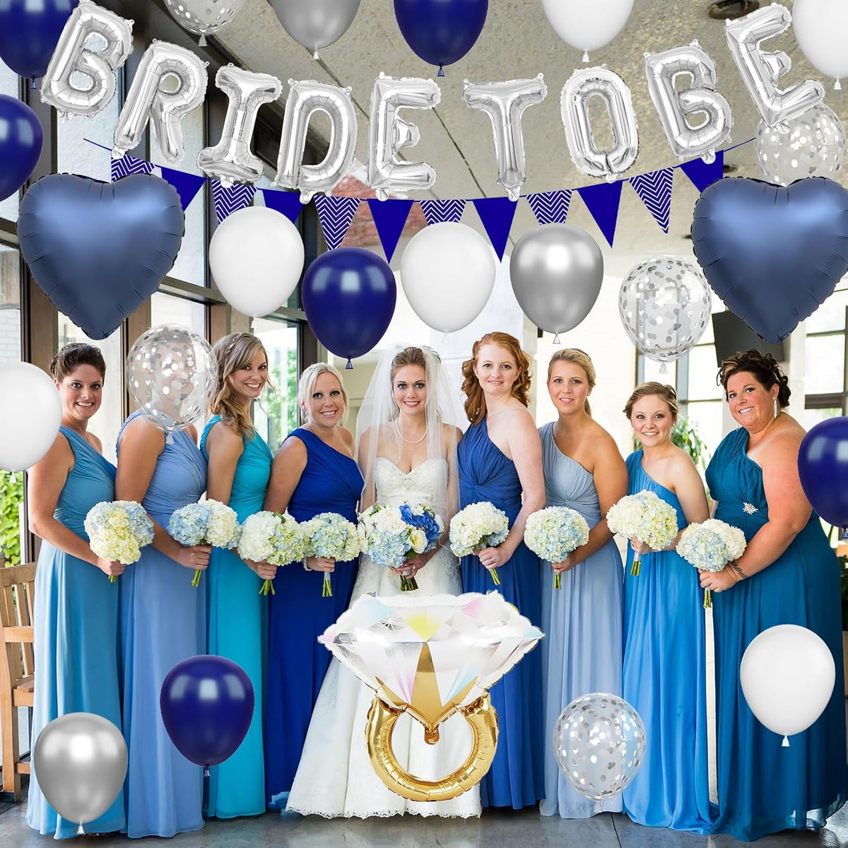 Blue Silver Bachelorette Party Decorations, Silver Bride To Be Bridal Shower Balloons Decoration