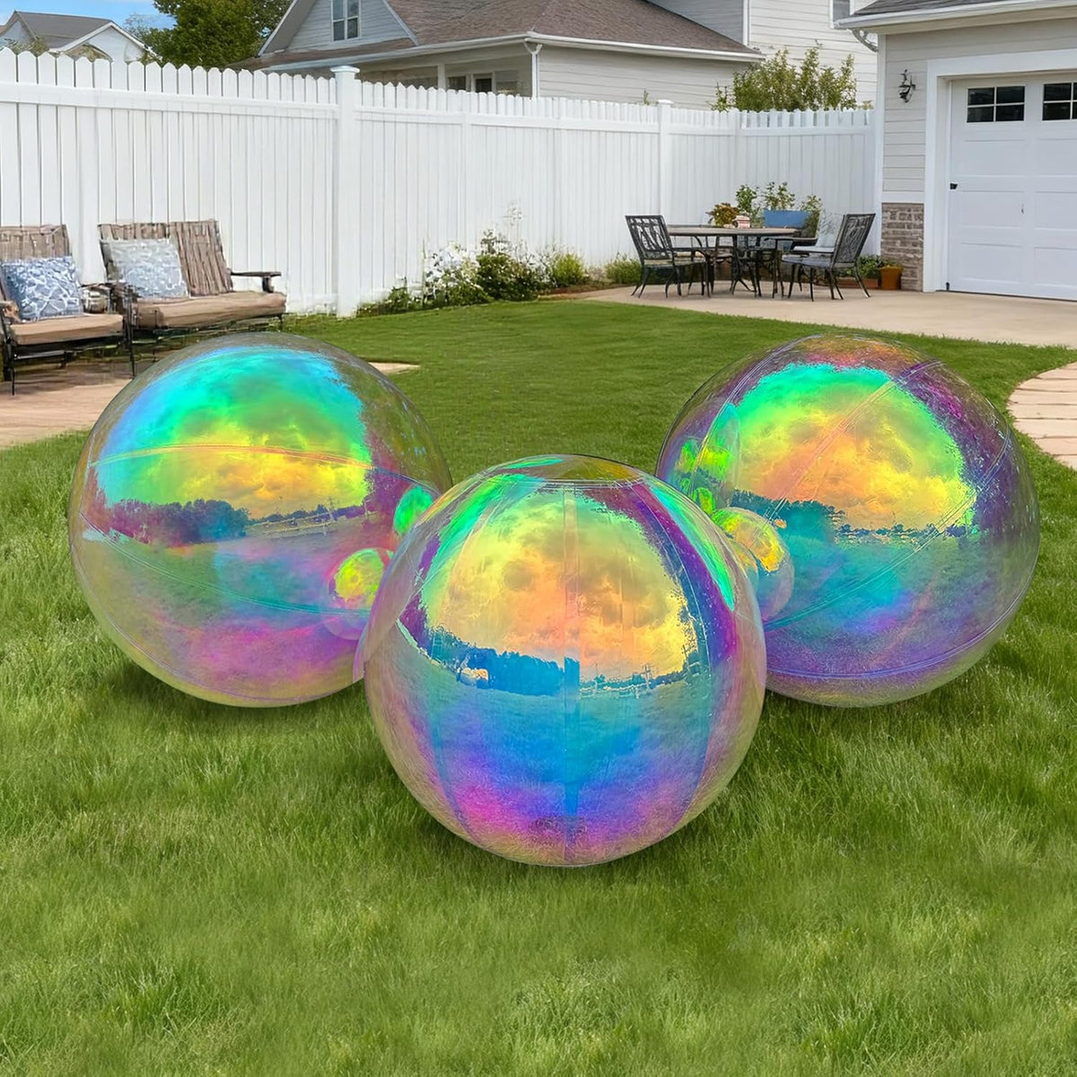 3PCS Iridescent Inflatable Mirror Ball, Big Shinny Balls Reusable Large PVC Disco Ball Balloon for
