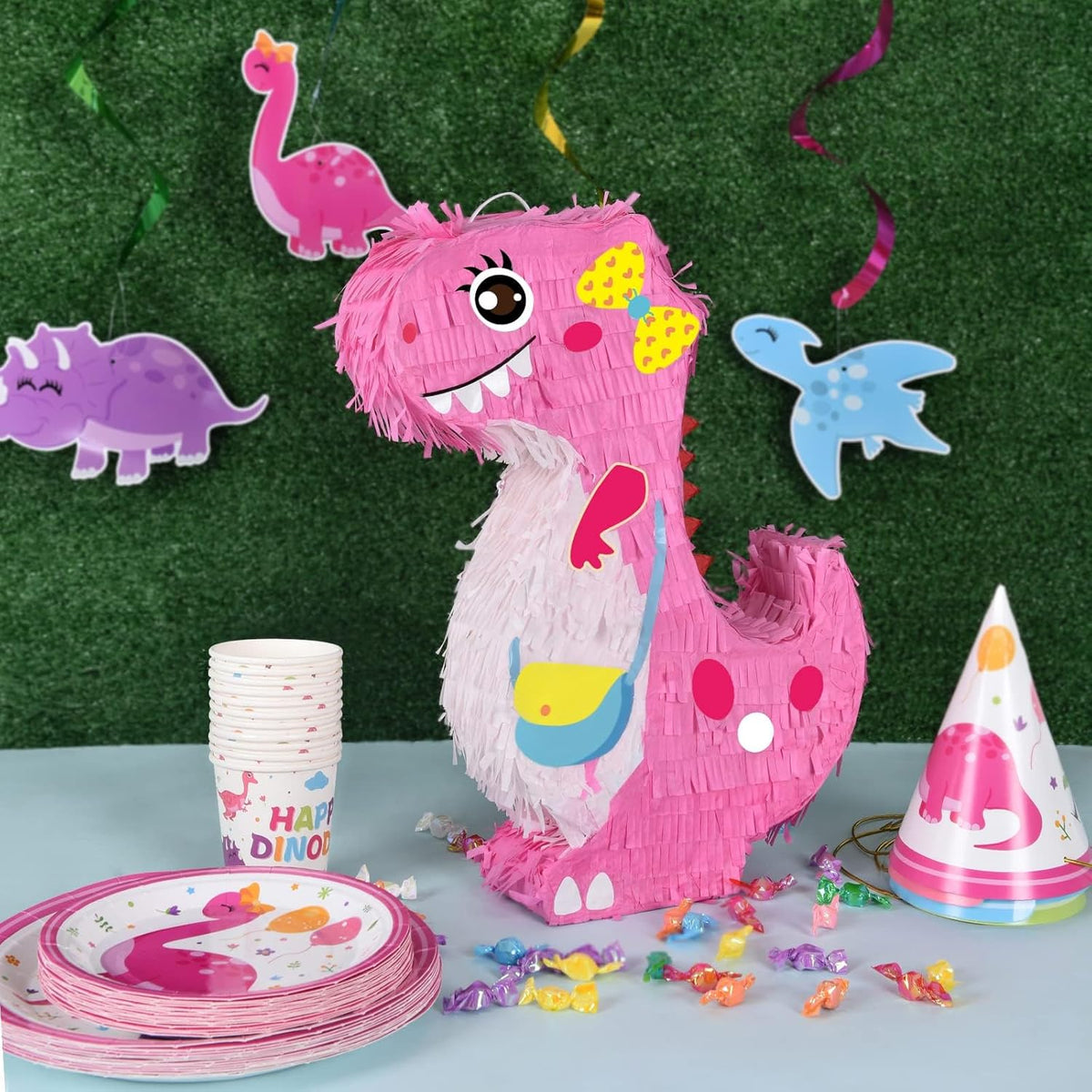 Dinosaur Pinata - Dinosaur Birthday Party Supplies for Girls Kids Dino Themed Party Pinata Bundle