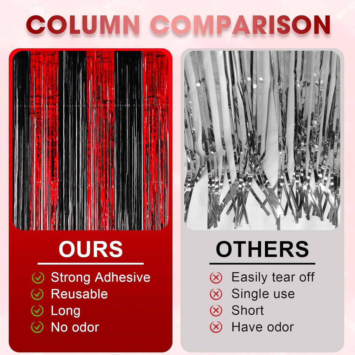 3 Pack 3.3x8.2 Feet Red and Black Foil Fringe Backdrop Curtains, Tinsel Streamers Birthday Party