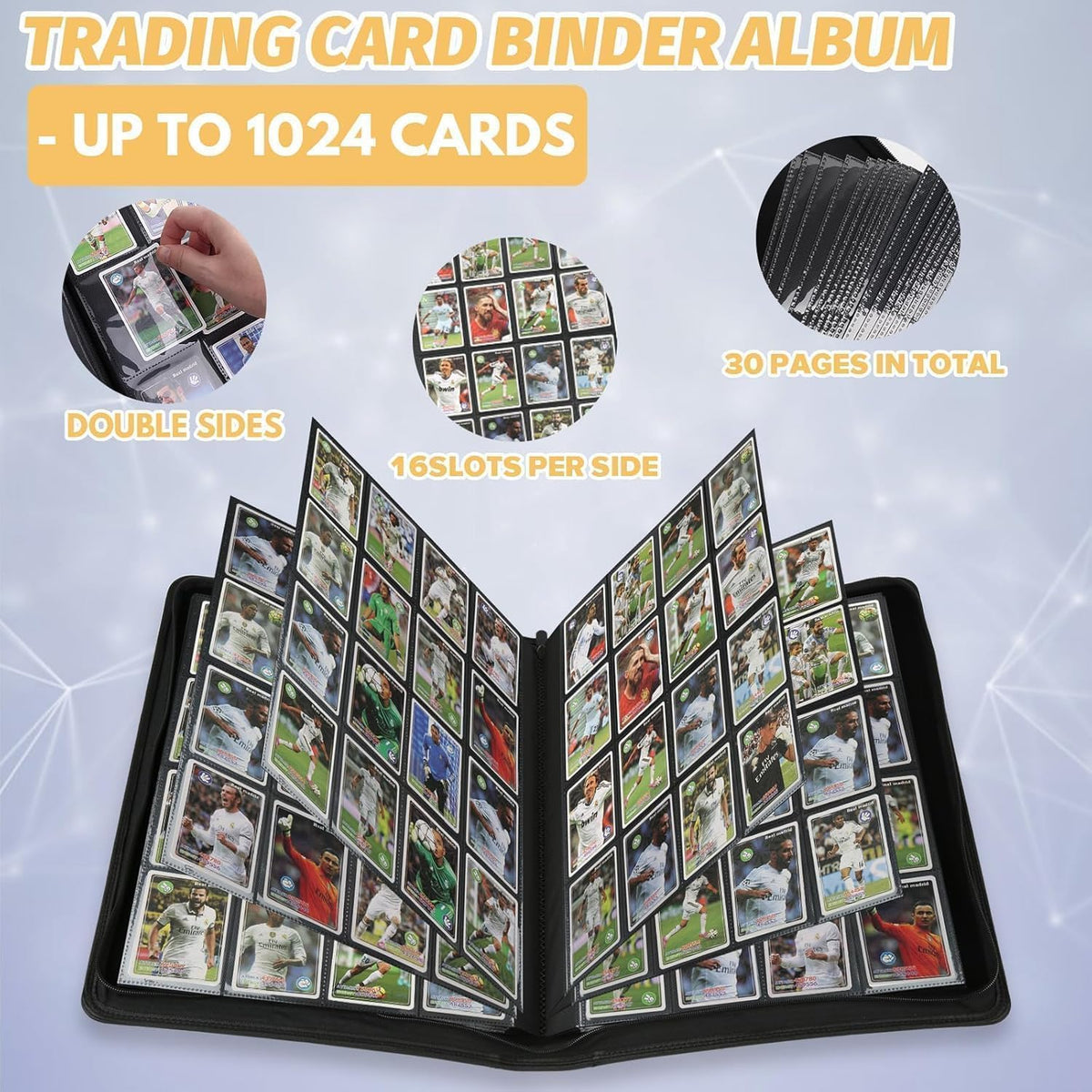Premium Ringless Trading Card Binder - 1024 Capacity, 16 Side-Loading Pockets per Page, Archival