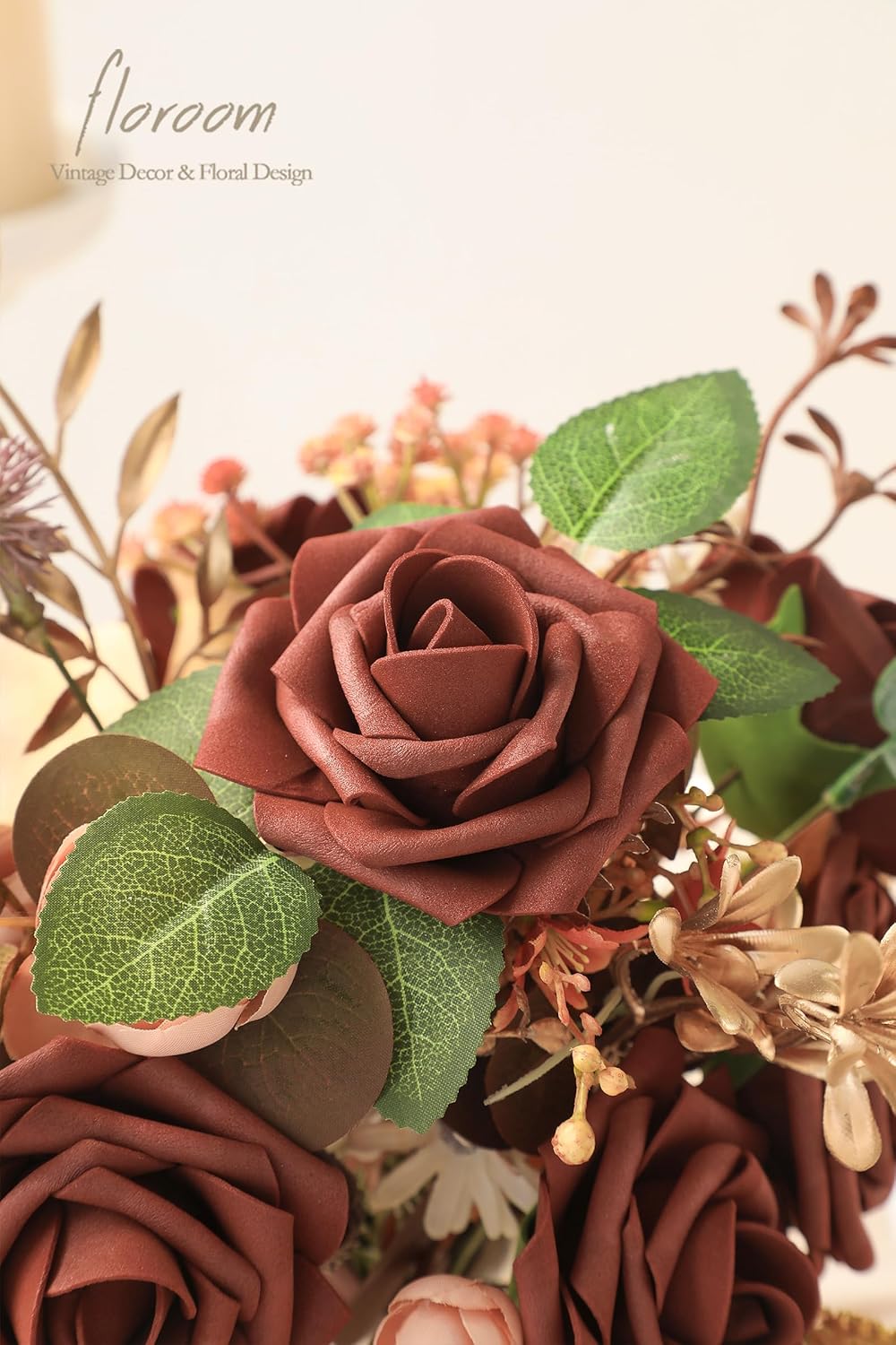 Floroom Artificial Flowers 25pcs Real Looking Terracotta Foam Fake Roses with Stems for DIY Wedding