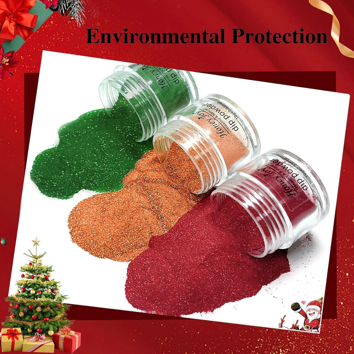 Honey Joy Dip Powder Nail Kit Starter, 4 Colors Halloween Christmas Green Red Black Orange Glitter
