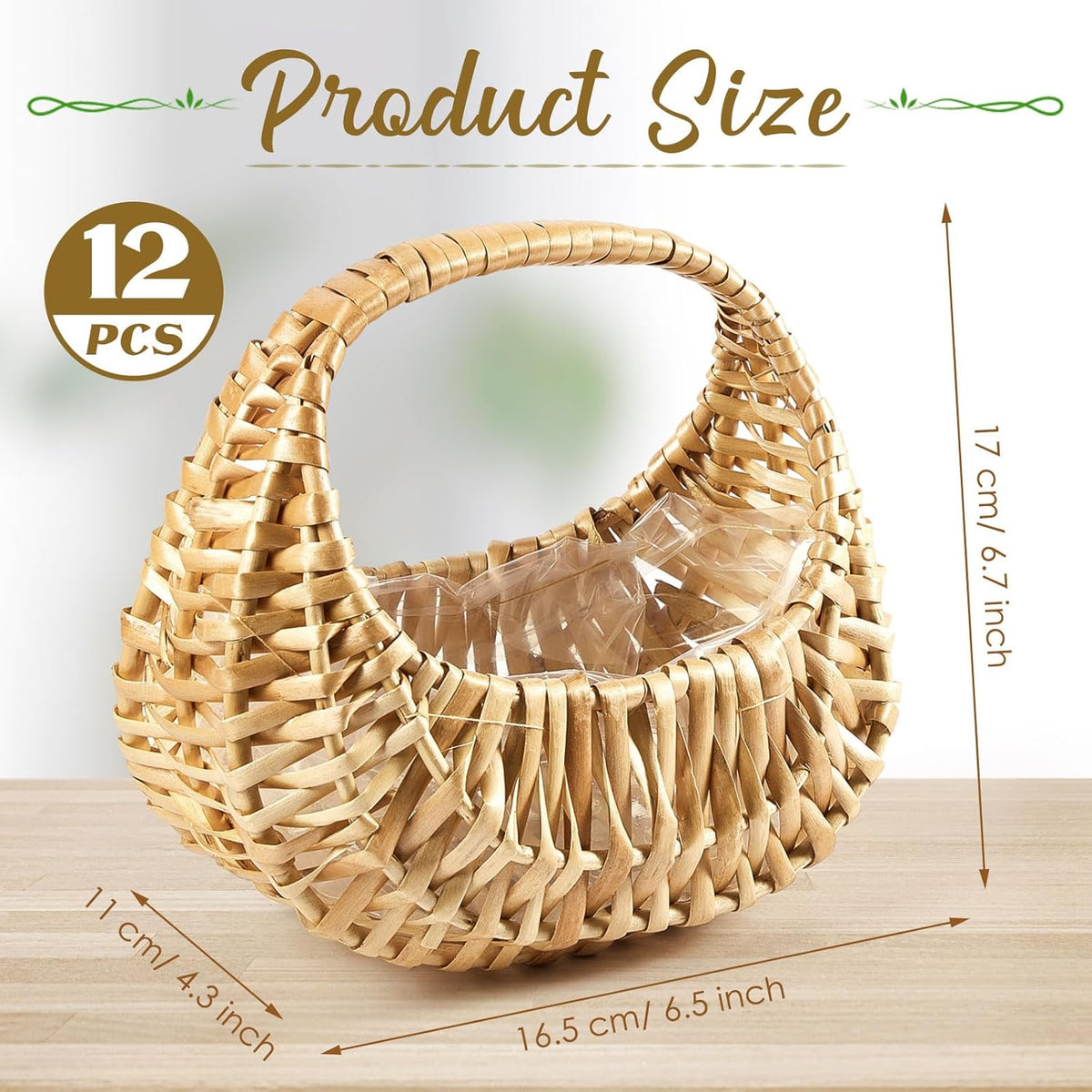 Taiyin 12 Pack Rattan Flower Girl Basket Small Half Moon Straw Wicker Basket with Handle Ideal for