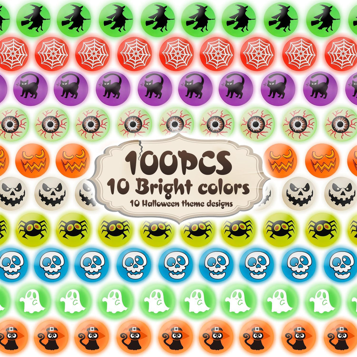 SpringFlower 100 Pcs Glow in The Dark Bouncing Balls,Halloween Party Favors Supplies, Trick or