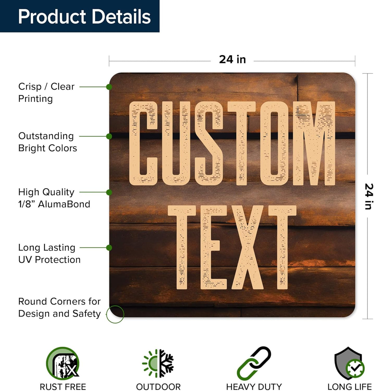 Custom Sign, Custom Street Sign, 11 Font Colors, 13 Font Styles, 4 Hole Options, 22 Sizes, 24x24