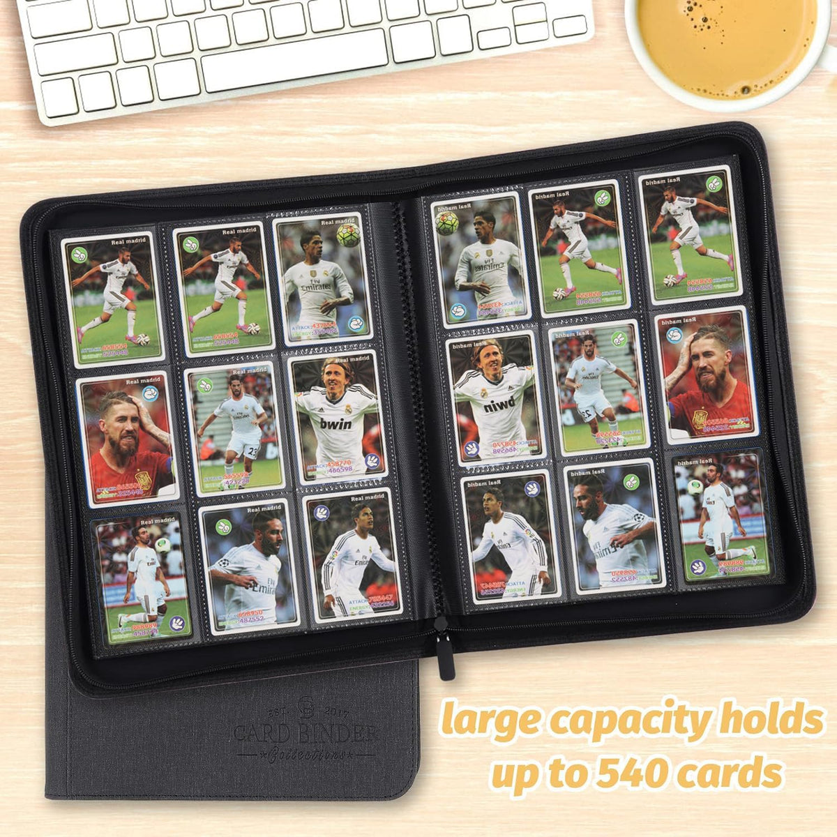 9 Pocket Card Binder, Premium Zip Trading Card Binder, 540 Double Sided Pocket PU Collection