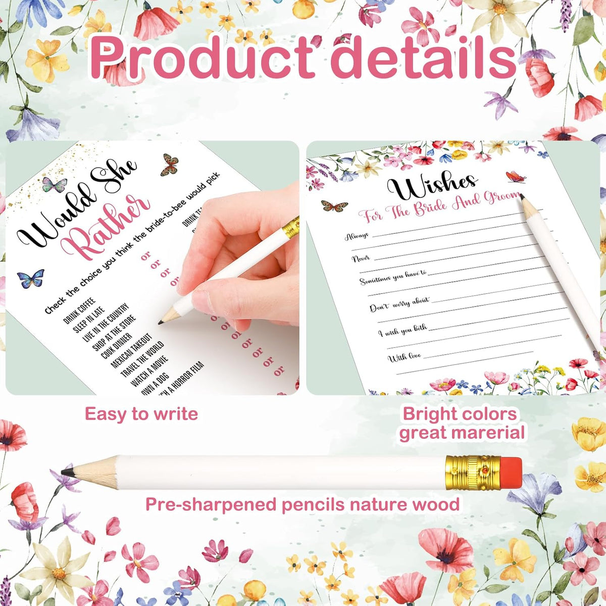 Teling 145 Pieces Bridal Shower Game Bridal Shower Favors Set Wedding Games Cards and Pencils for