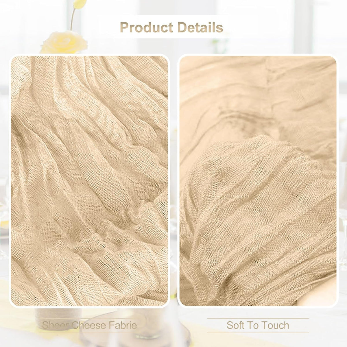 1 Pack Nude Cheesecloth Table Runner 35x120 Inch 10Ft Rustic Gauze Cheese Cloth Table Runner Sheer