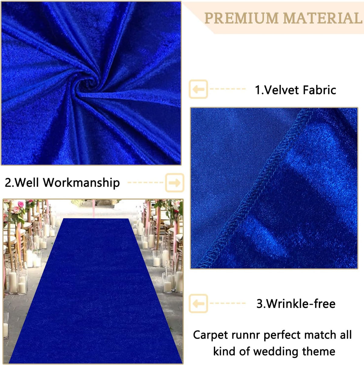 MODFUNS 4FTx15FT Aisle Runner for Wedding Ceremony Royal Blue Velvet Fabric Aisle Runner Include