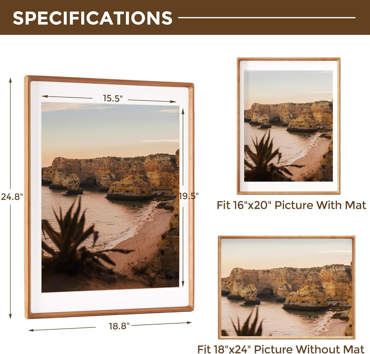 18x24 Picture Frame USA-Sourced Natural Cherry Wood Solid Original Wood Photo Frame Rounded Corner