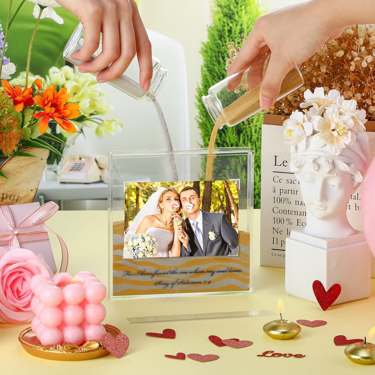 Roowest Sand Ceremony Kit for Wedding Includes Clear Acrylic Unity Sand Ceremony Photo Frame 2 Pack