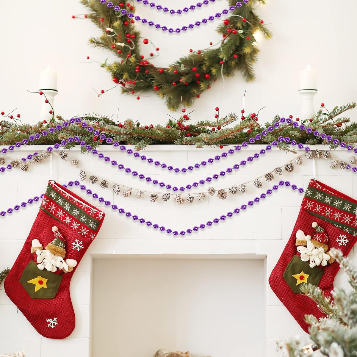 Faux Purple Pearl Beads Garland - 6mm Christmas Tree Beads 22 Yards Spool Pearl String Roll for