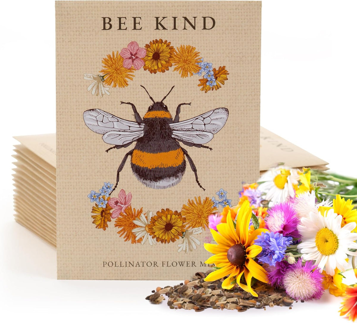 Bentley Seed Co. | Bee Kind Pollinator | Beautiful Bee Art | Environmental Favors Cards for Guests