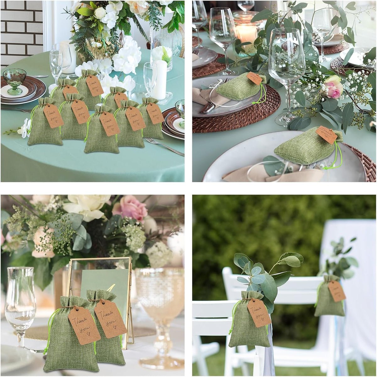 Woanger 100 Pcs Burlap Gift Bags with 100 Pcs Kraft Paper Gift Tags with Drawstring Favor Bulk